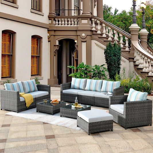 OVIOS Sunbrella Fabric Patio 9&12 Pieces Outdoor Sectional Set