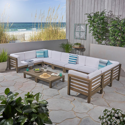 Oana Outdoor 12-Piece U-Shaped Acacia Wood Sectional Sofa Set by Christopher Knight Home