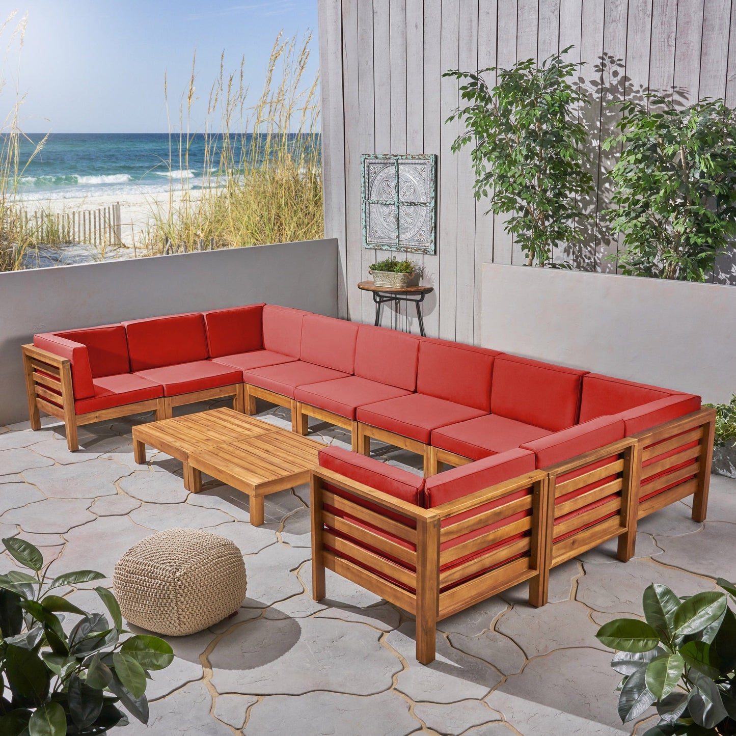 Oana Outdoor 12-Piece U-Shaped Acacia Wood Sectional Sofa Set by Christopher Knight Home