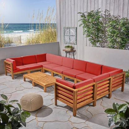 Oana Outdoor 12-Piece U-Shaped Acacia Wood Sectional Sofa Set by Christopher Knight Home