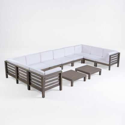 Oana Outdoor 12-Piece U-Shaped Acacia Wood Sectional Sofa Set by Christopher Knight Home