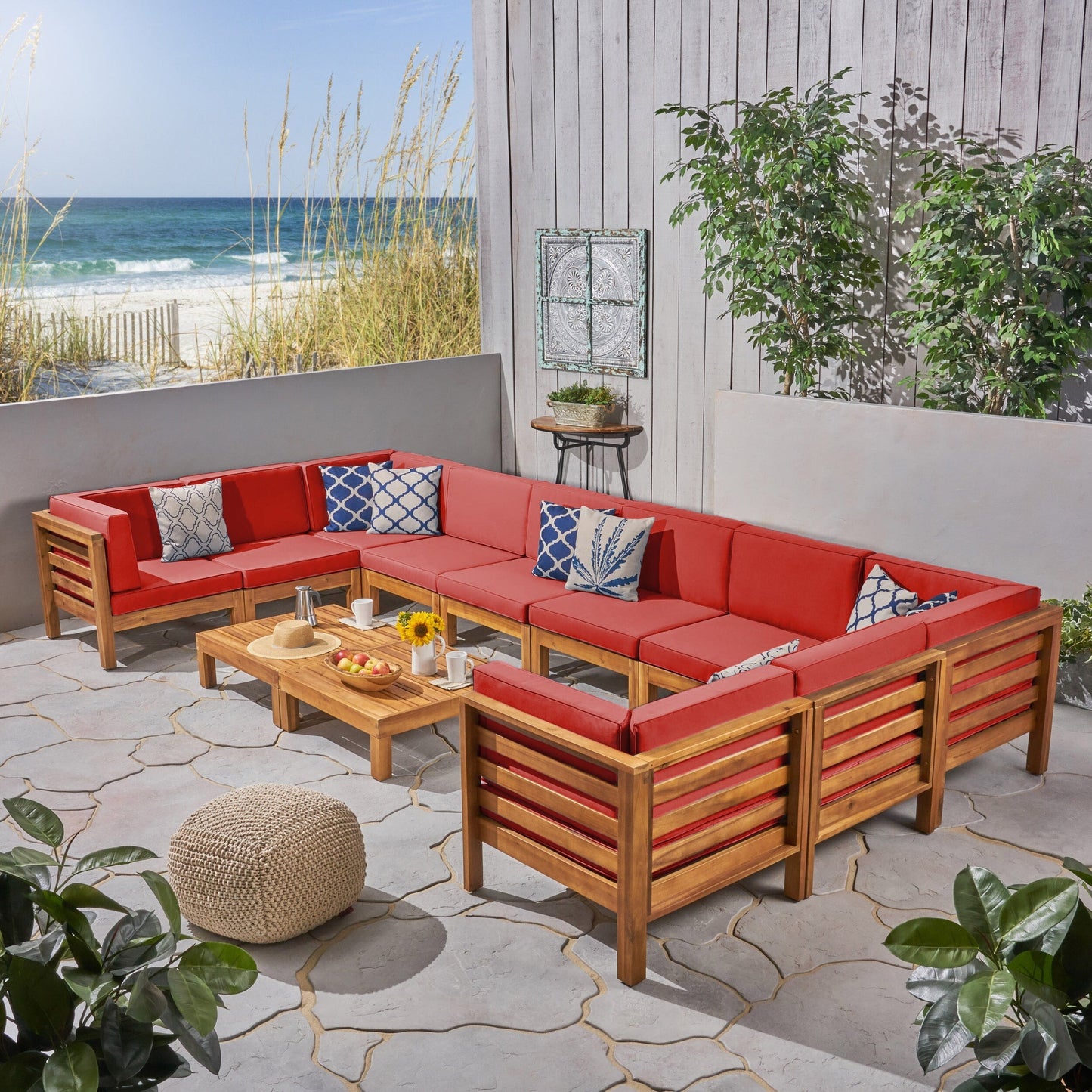 Oana Outdoor 12-Piece U-Shaped Acacia Wood Sectional Sofa Set by Christopher Knight Home