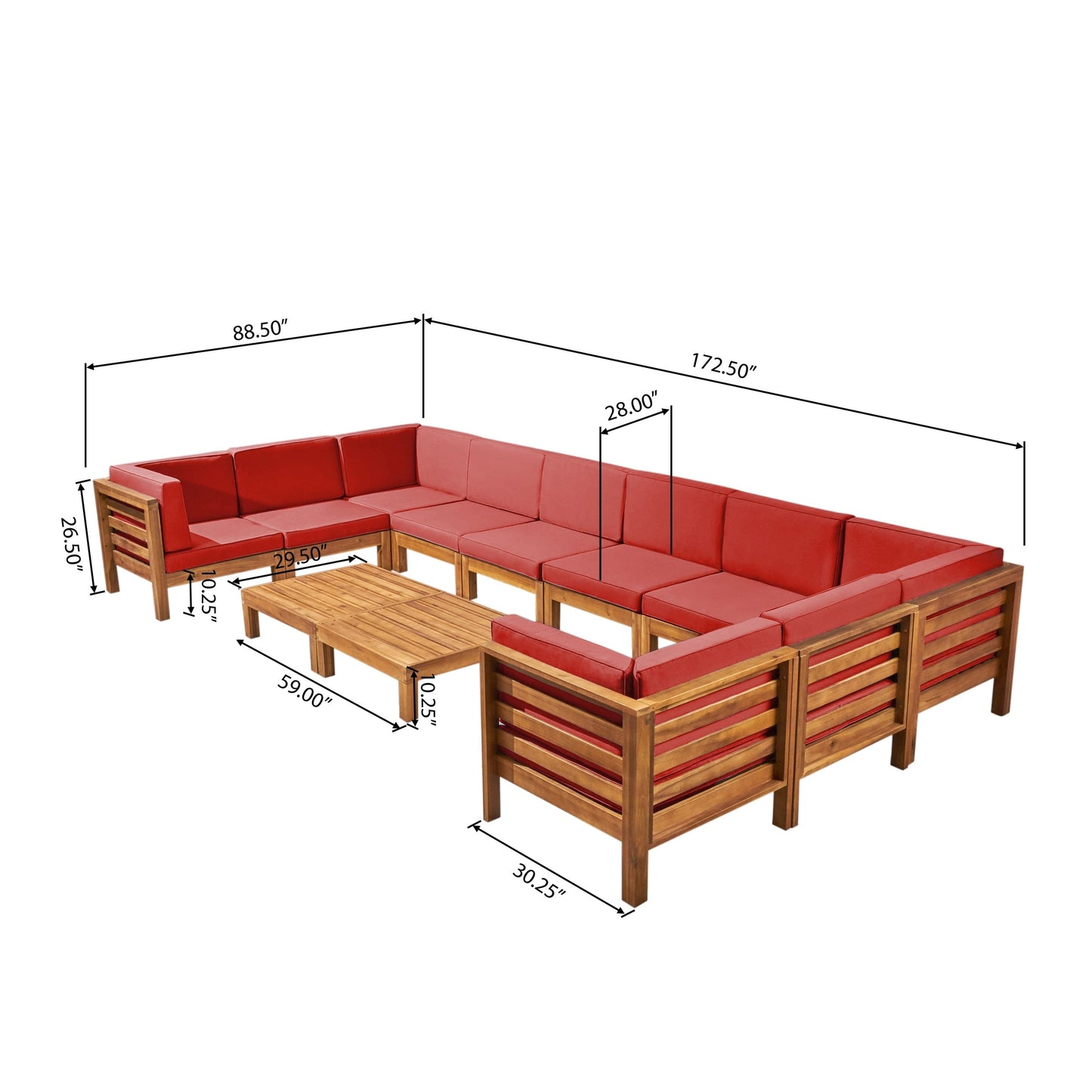 Oana Outdoor 12-Piece U-Shaped Acacia Wood Sectional Sofa Set by Christopher Knight Home