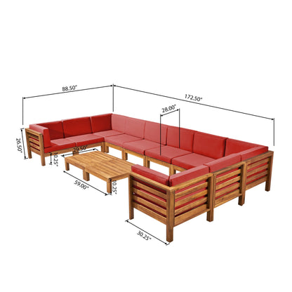 Oana Outdoor 12-Piece U-Shaped Acacia Wood Sectional Sofa Set by Christopher Knight Home