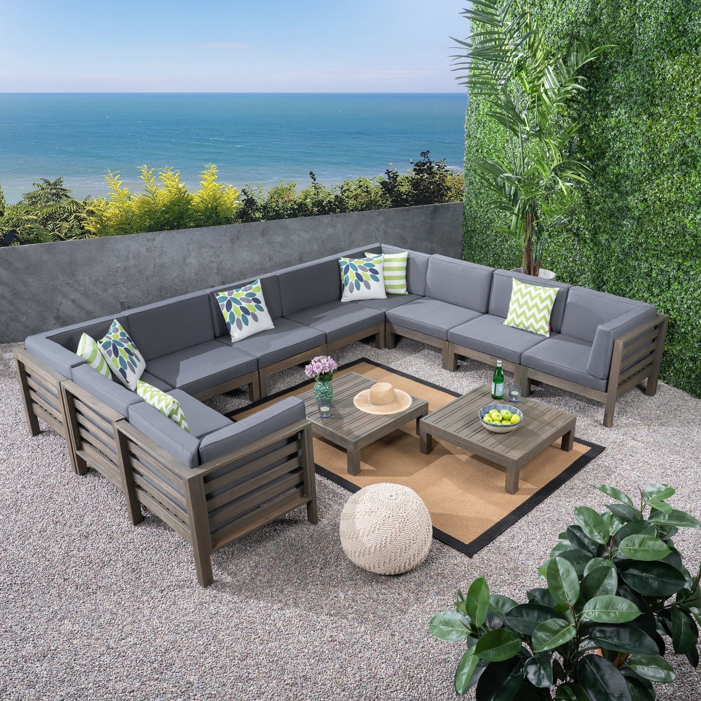 Oana Outdoor 12-Piece U-Shaped Acacia Wood Sectional Sofa Set by Christopher Knight Home