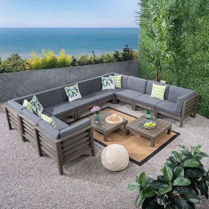 Oana Outdoor 12-Piece U-Shaped Acacia Wood Sectional Sofa Set by Christopher Knight Home