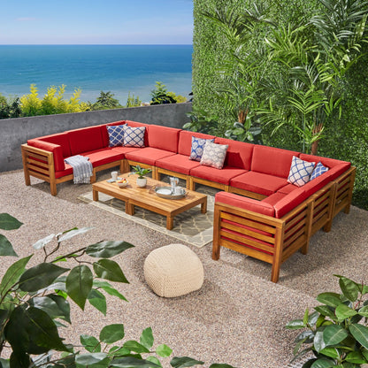 Oana Outdoor 12-Piece U-Shaped Acacia Wood Sectional Sofa Set by Christopher Knight Home