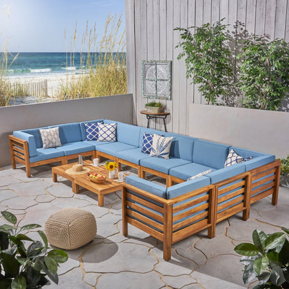 Oana Outdoor 12-Piece U-Shaped Acacia Wood Sectional Sofa Set by Christopher Knight Home