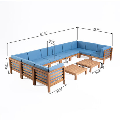 Oana Outdoor 12-Piece U-Shaped Acacia Wood Sectional Sofa Set by Christopher Knight Home
