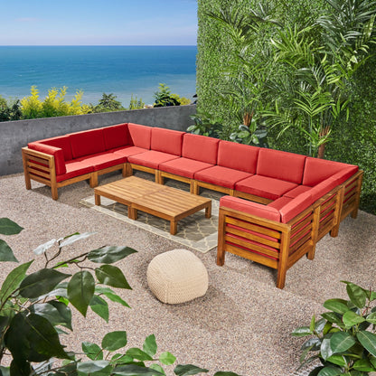 Oana Outdoor 12-Piece U-Shaped Acacia Wood Sectional Sofa Set by Christopher Knight Home