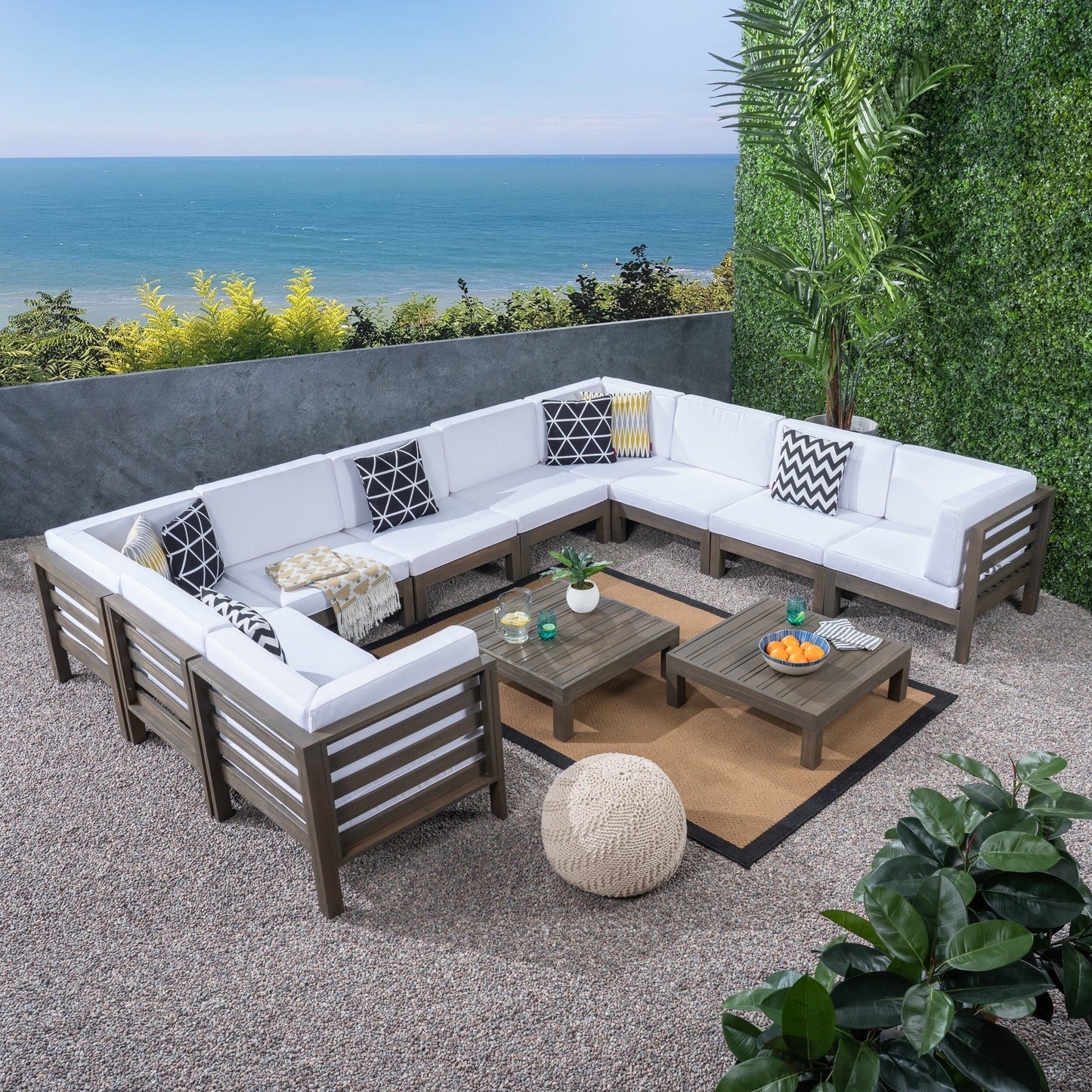 Oana Outdoor 12-Piece U-Shaped Acacia Wood Sectional Sofa Set by Christopher Knight Home