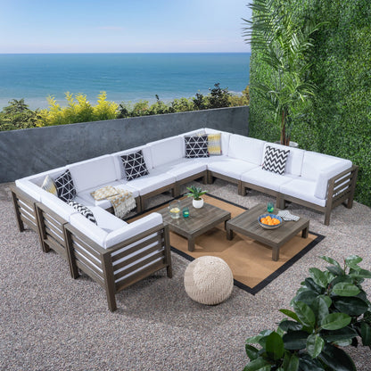 Oana Outdoor 12-Piece U-Shaped Acacia Wood Sectional Sofa Set by Christopher Knight Home