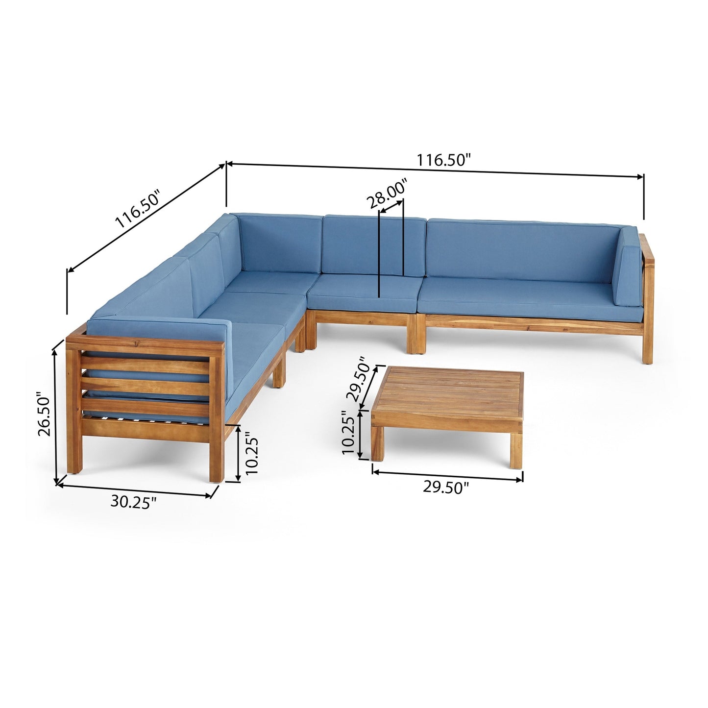 Oana Outdoor 7-seater Acacia Wood Sectional Sofa Set by Christopher Knight Home