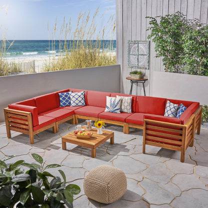 Oana Outdoor 9-piece Acacia Wood U-shaped Sectional Set by Christopher Knight Home
