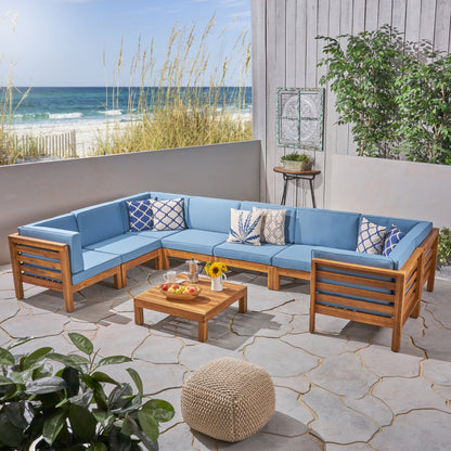 Oana Outdoor 9-piece Acacia Wood U-shaped Sectional Set by Christopher Knight Home