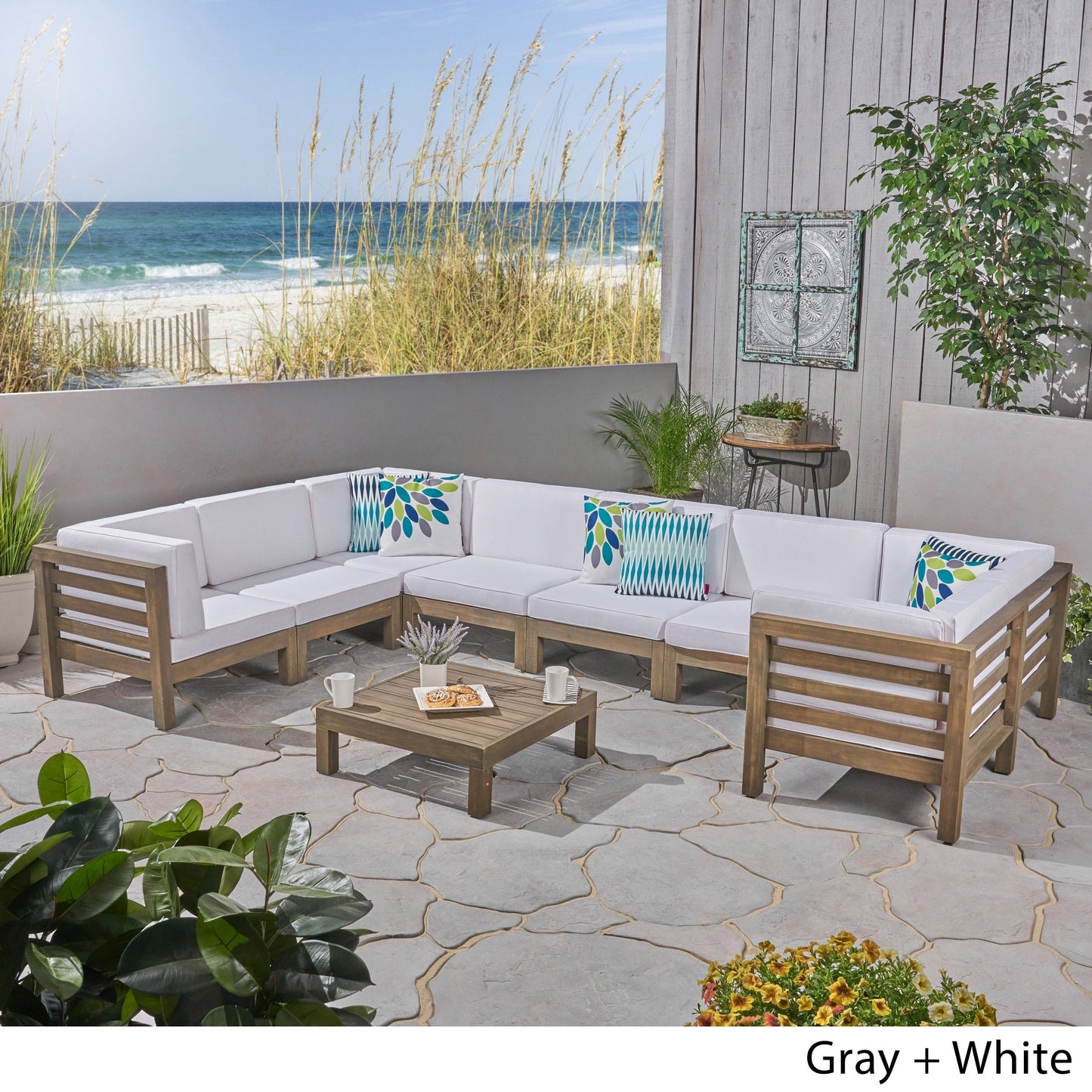 Oana Outdoor 9-piece Acacia Wood U-shaped Sectional Set by Christopher Knight Home