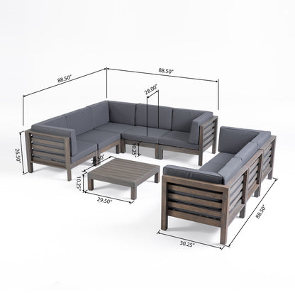 Oana Outdoor 9-Piece Acacia Wood Sectional Sofa Set with Coffee Table by Christopher Knight Home