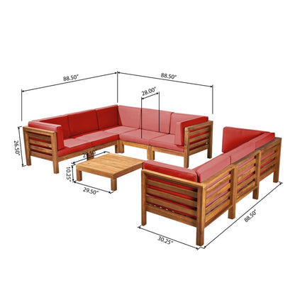 Oana Outdoor 9-Piece Acacia Wood Sectional Sofa Set with Coffee Table by Christopher Knight Home