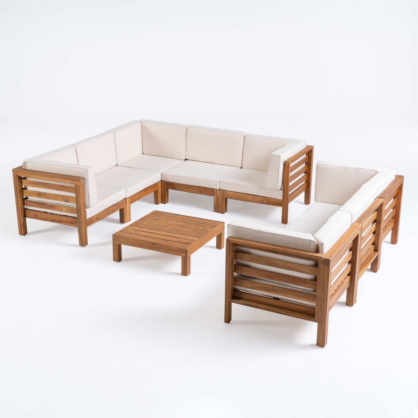 Oana Outdoor 9-Piece Acacia Wood Sectional Sofa Set with Coffee Table by Christopher Knight Home