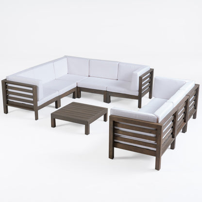 Oana Outdoor 9-Piece Acacia Wood Sectional Sofa Set with Coffee Table by Christopher Knight Home