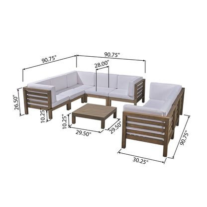 Oana Outdoor 9-Piece Acacia Wood Sectional Sofa Set with Coffee Table by Christopher Knight Home