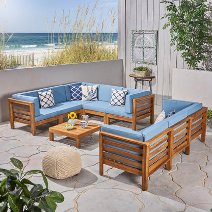 Oana Outdoor 9-Piece Acacia Wood Sectional Sofa Set with Coffee Table by Christopher Knight Home