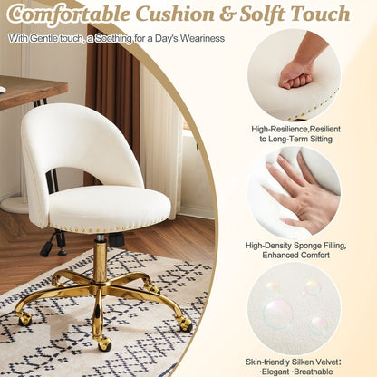 Office Chair Velvet Desk Chair Swivel Armchair Cute Modern Fabric Home Office Desk Chairs with Wheels
