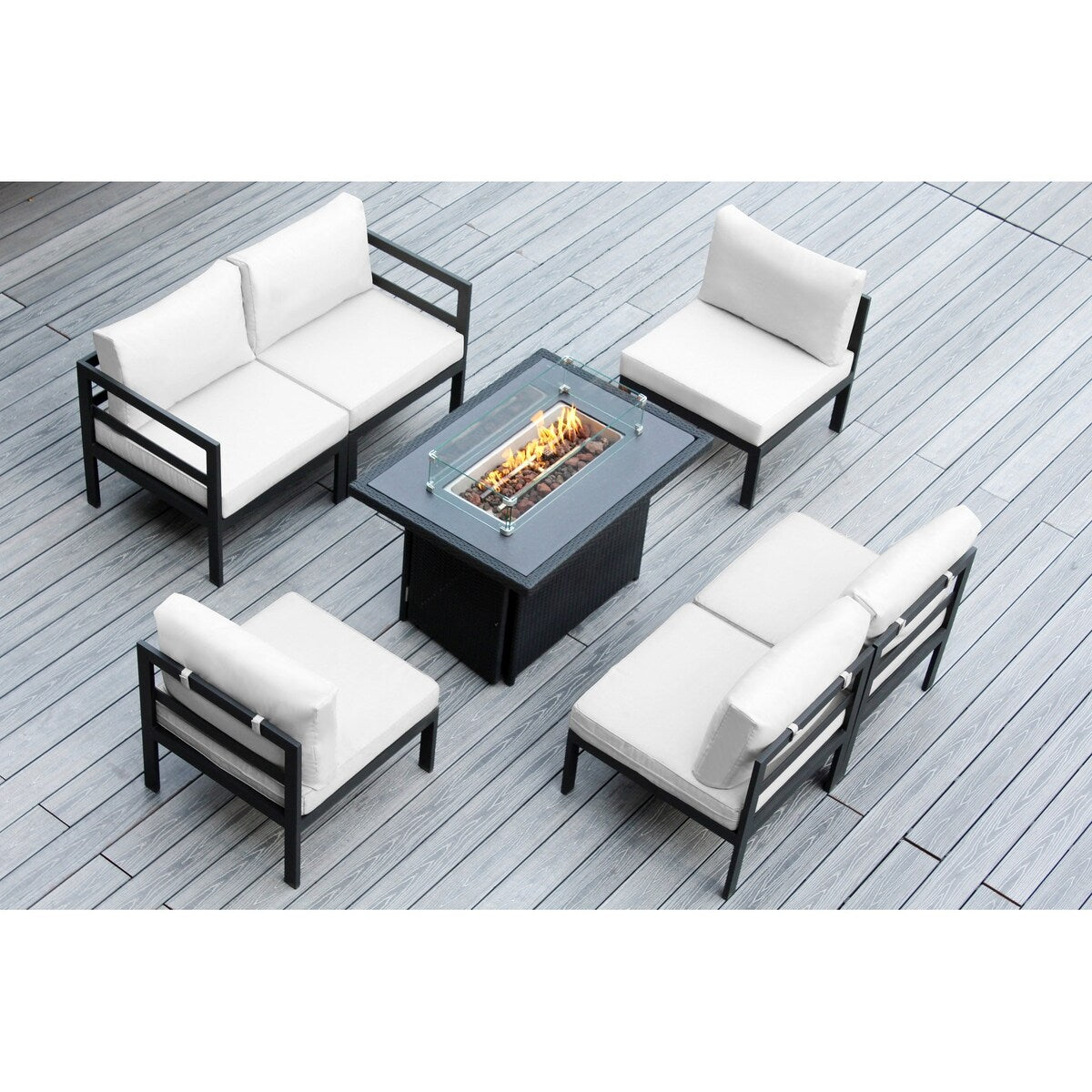 Ohana Outdoor 7-pc. Cushioned Aluminum Sectional with 42 Fire Table