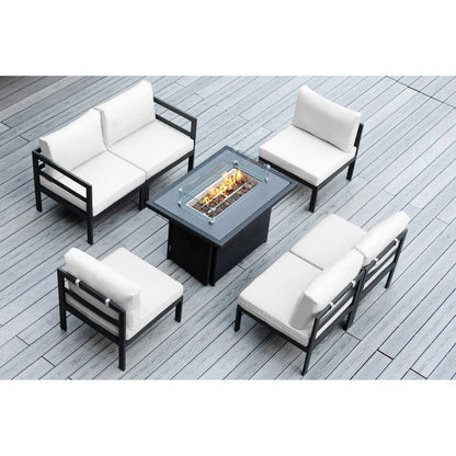 Ohana Outdoor 7-pc. Cushioned Aluminum Sectional with 42 Fire Table