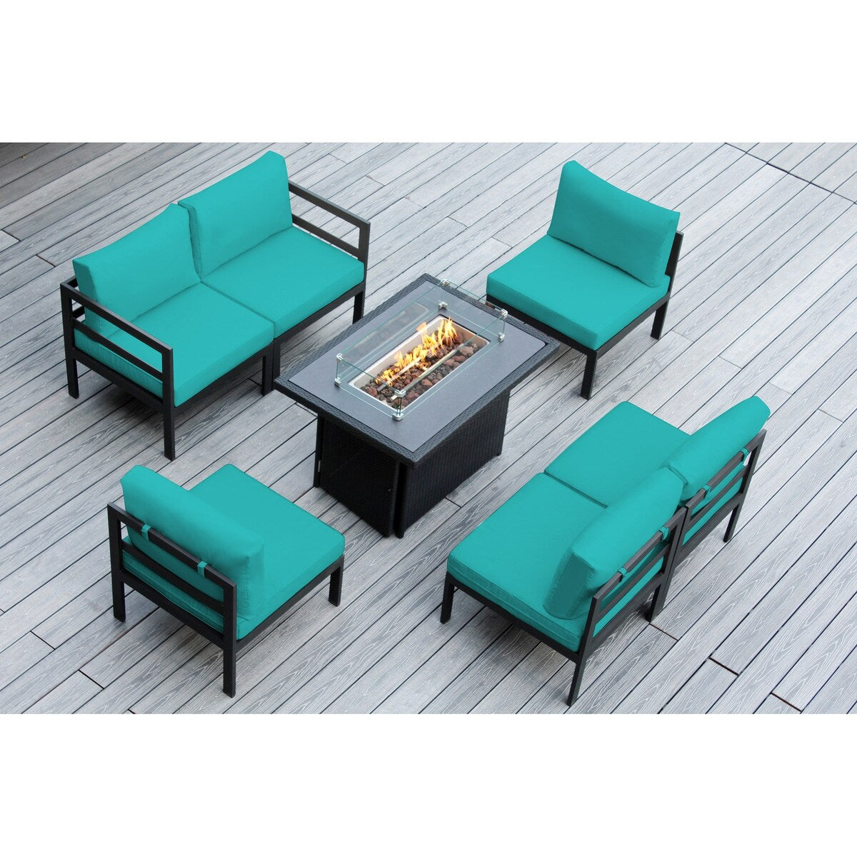 Ohana Outdoor 7-pc. Cushioned Aluminum Sectional with 42 Fire Table