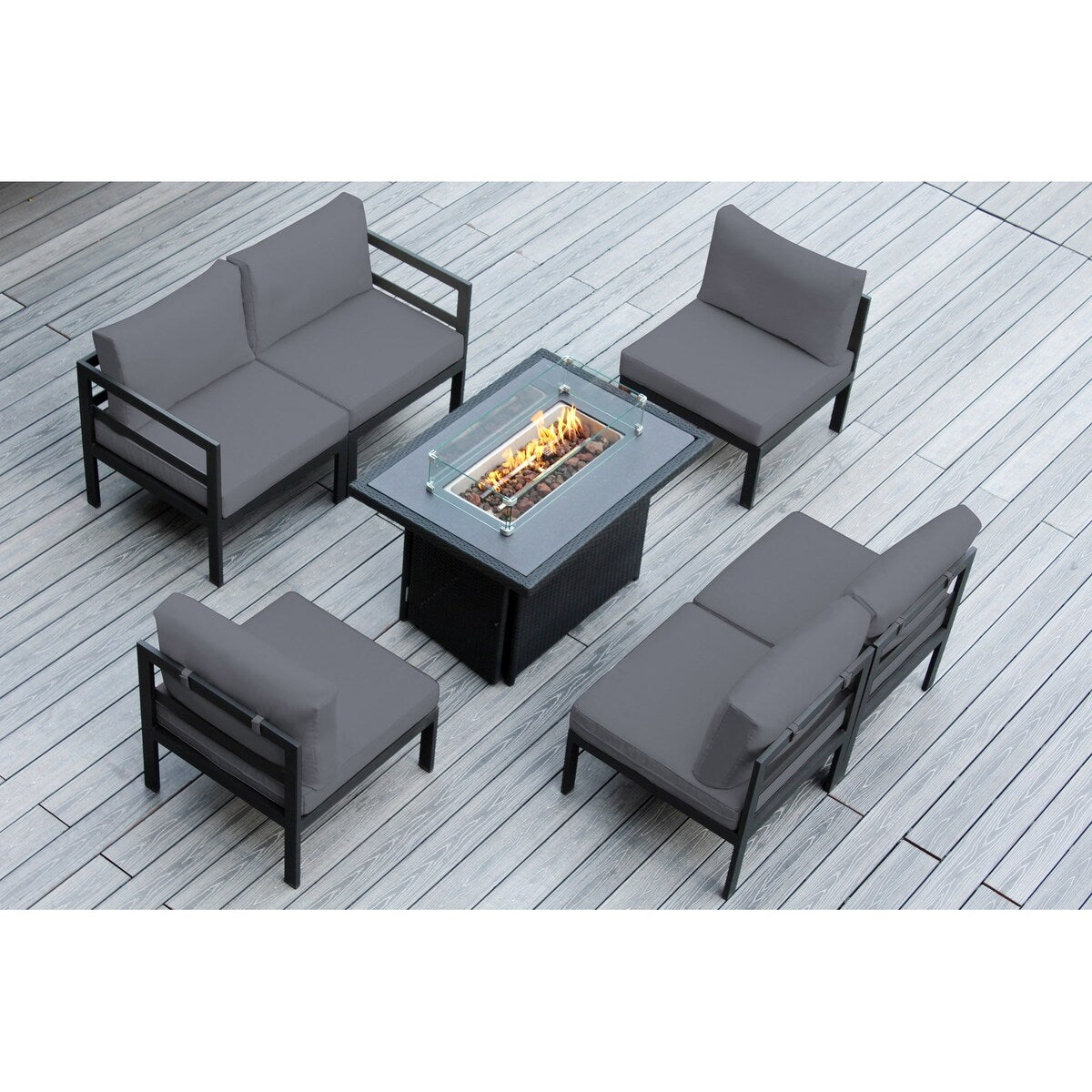 Ohana Outdoor 7-pc. Cushioned Aluminum Sectional with 42 Fire Table