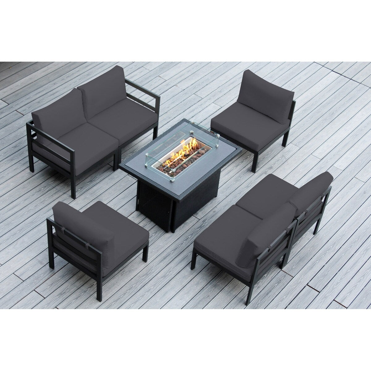 Ohana Outdoor 7-pc. Cushioned Aluminum Sectional with 42 Fire Table