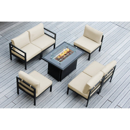 Ohana Outdoor 7-pc. Cushioned Aluminum Sectional with 42 Fire Table