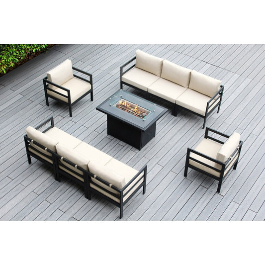 Ohana Outdoor 9-pc. Cushioned Aluminum Sectional with 42 Fire Table