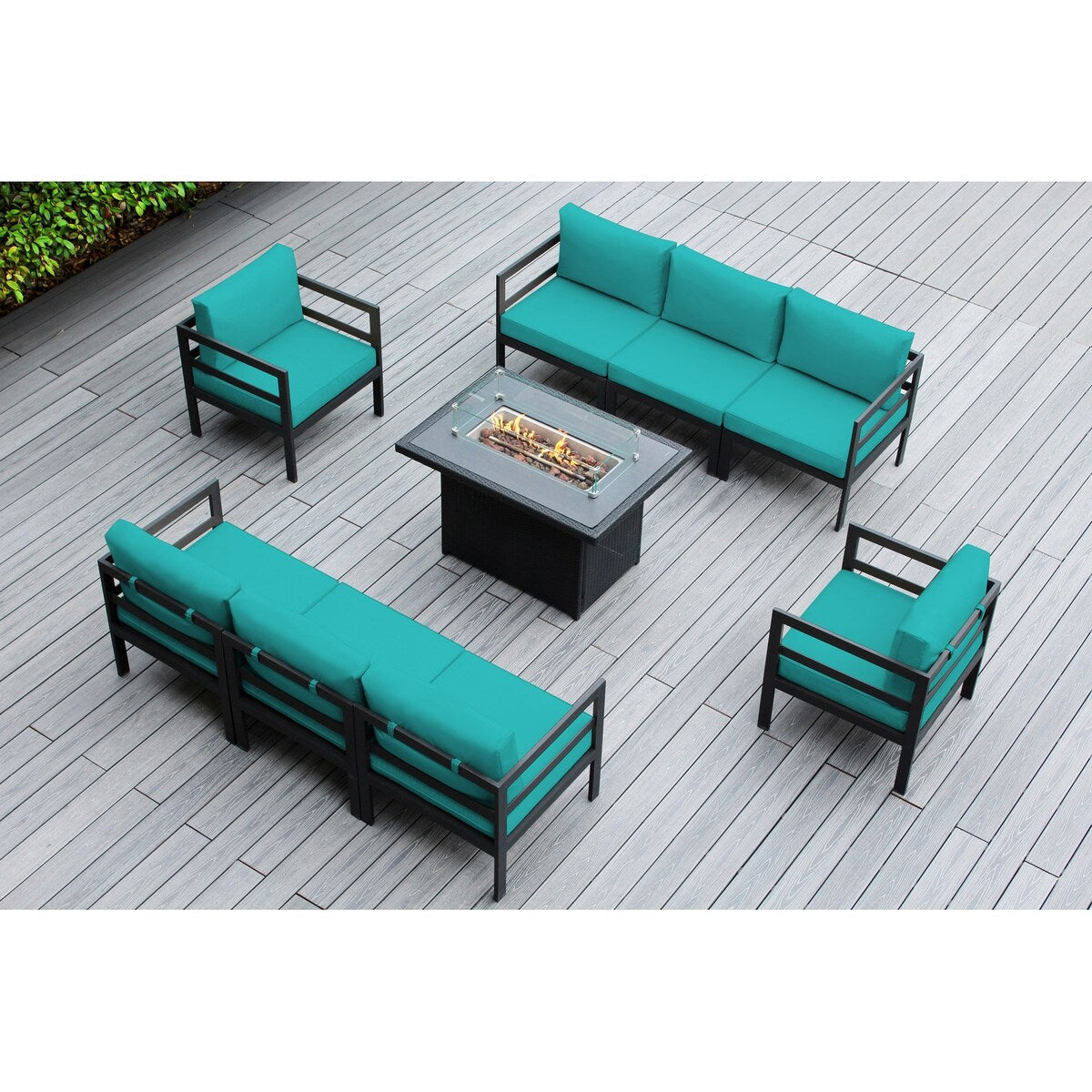 Ohana Outdoor 9-pc. Cushioned Aluminum Sectional with 42 Fire Table