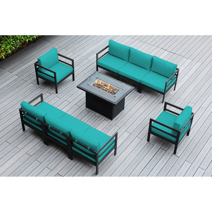 Ohana Outdoor 9-pc. Cushioned Aluminum Sectional with 42 Fire Table