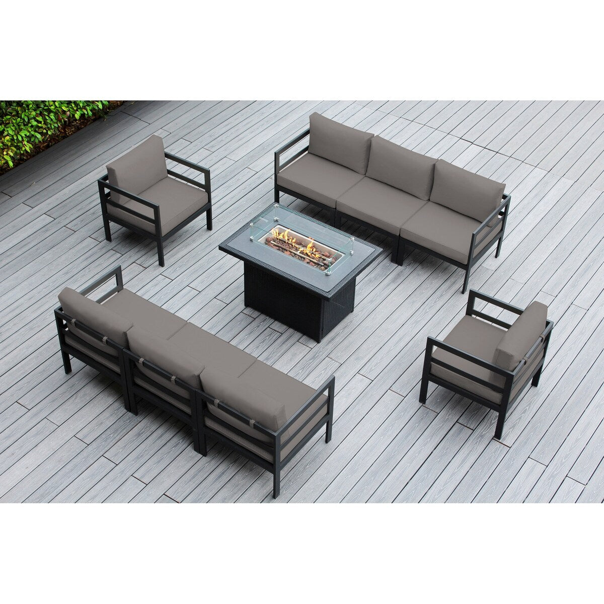 Ohana Outdoor 9-pc. Cushioned Aluminum Sectional with 42 Fire Table