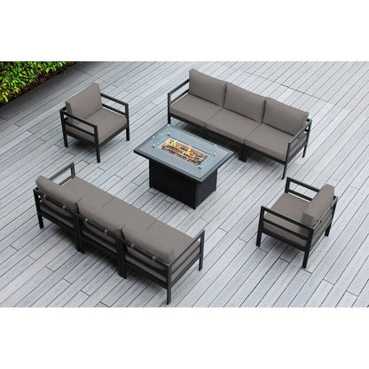 Ohana Outdoor 9-pc. Cushioned Aluminum Sectional with 42 Fire Table