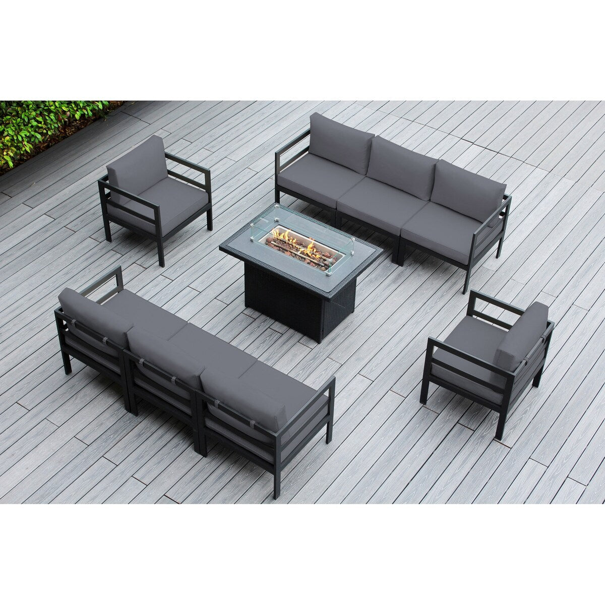 Ohana Outdoor 9-pc. Cushioned Aluminum Sectional with 42 Fire Table