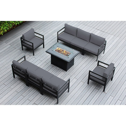 Ohana Outdoor 9-pc. Cushioned Aluminum Sectional with 42 Fire Table