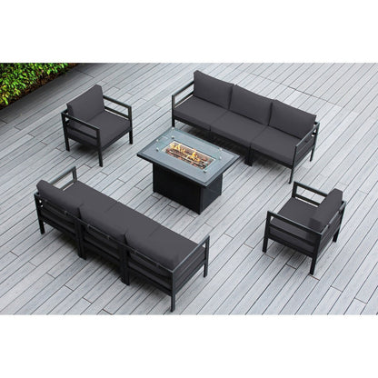 Ohana Outdoor 9-pc. Cushioned Aluminum Sectional with 42 Fire Table