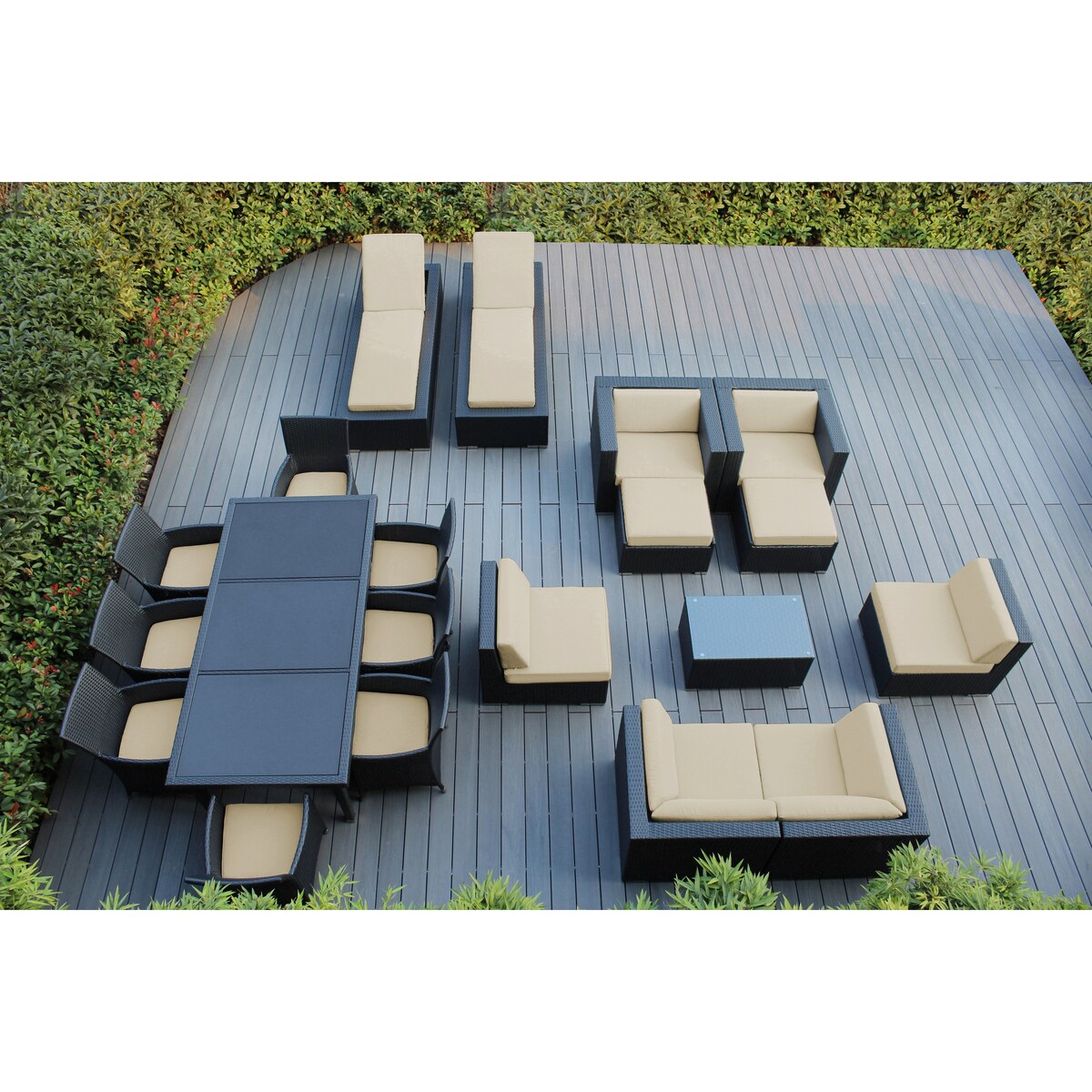 Ohana Outdoor Patio 20 Piece Black Wicker Sofa, Dining and Chaise Set