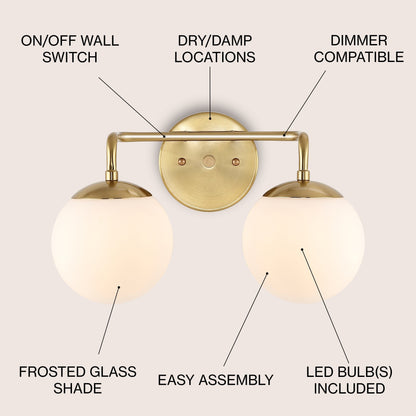 Globe Metal/Frosted Glass Modern LED Vanity, by JONATHAN Y