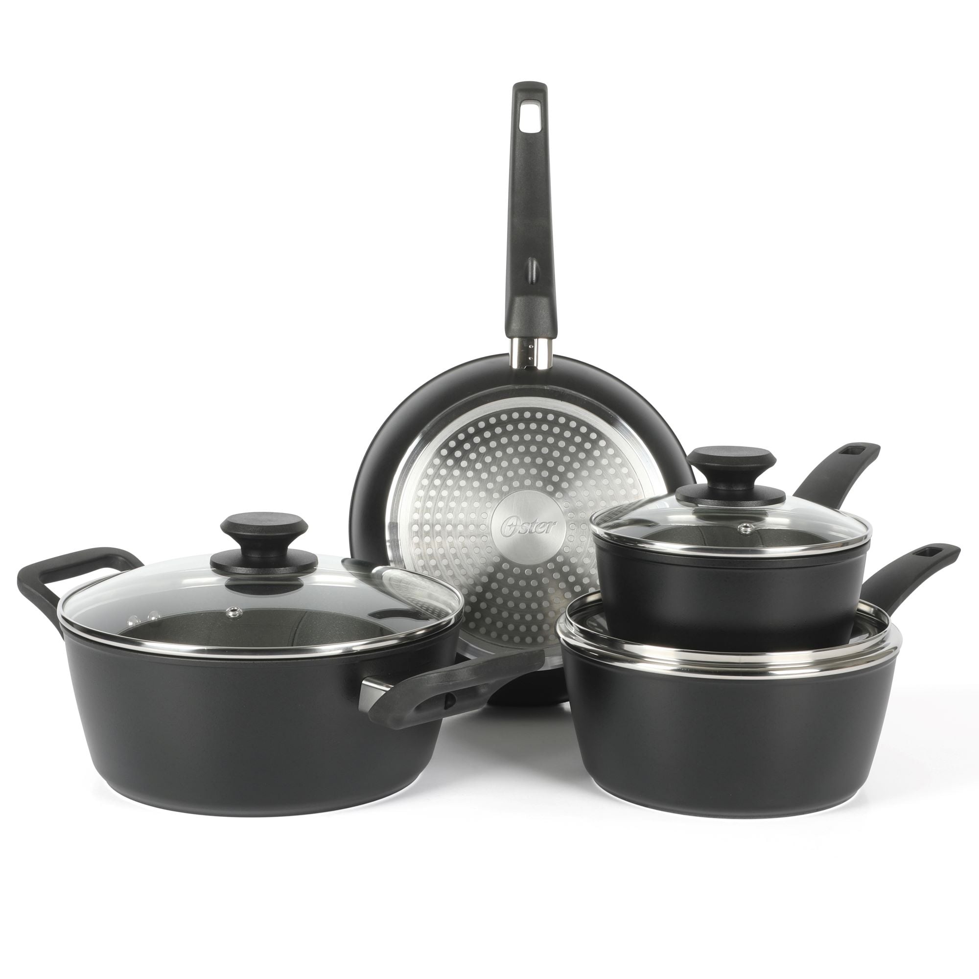 Oster Connelly 7 Piece Aluminum Premium Nonstick Pots and Pans Cookware Set W/ Induction & BakelteStay Cool Handle - Black