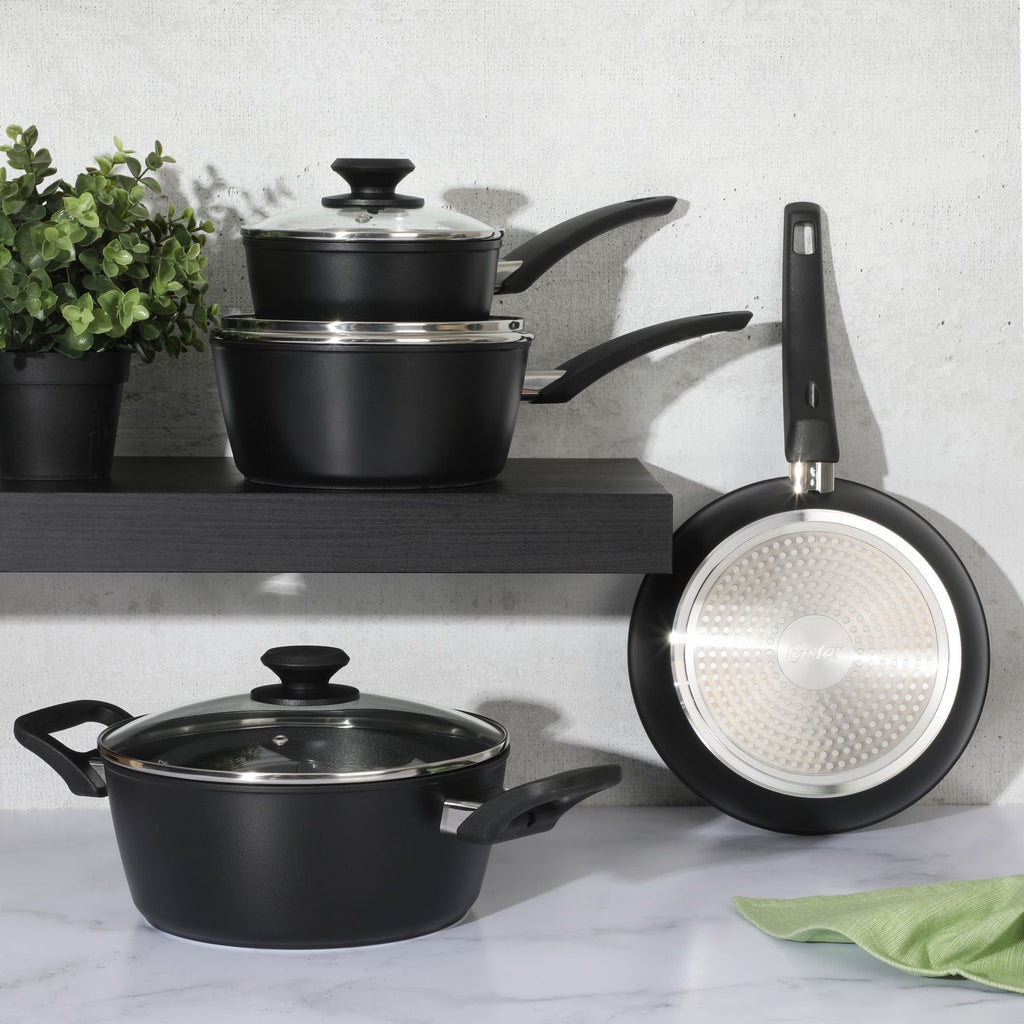 Oster Connelly 7 Piece Aluminum Premium Nonstick Pots and Pans Cookware Set W/ Induction & BakelteStay Cool Handle - Black