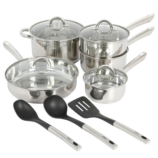 Oster Sangerfield 12 Piece Stainless Steel Cookware Set W/ Kitchen Tools