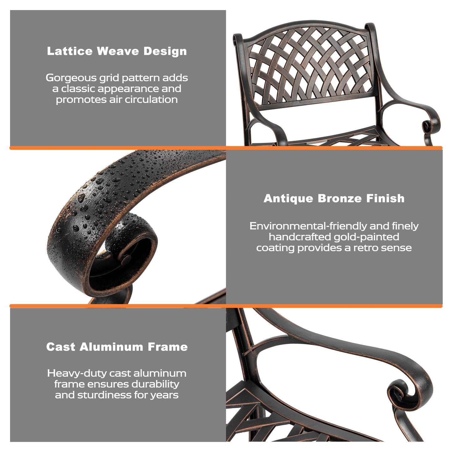 Outdoor 2-Person Cast Aluminum Bistro Set with Umbrella Hole