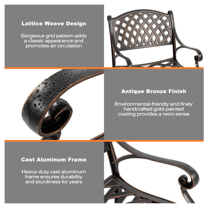 Outdoor 2-Person Cast Aluminum Bistro Set with Umbrella Hole