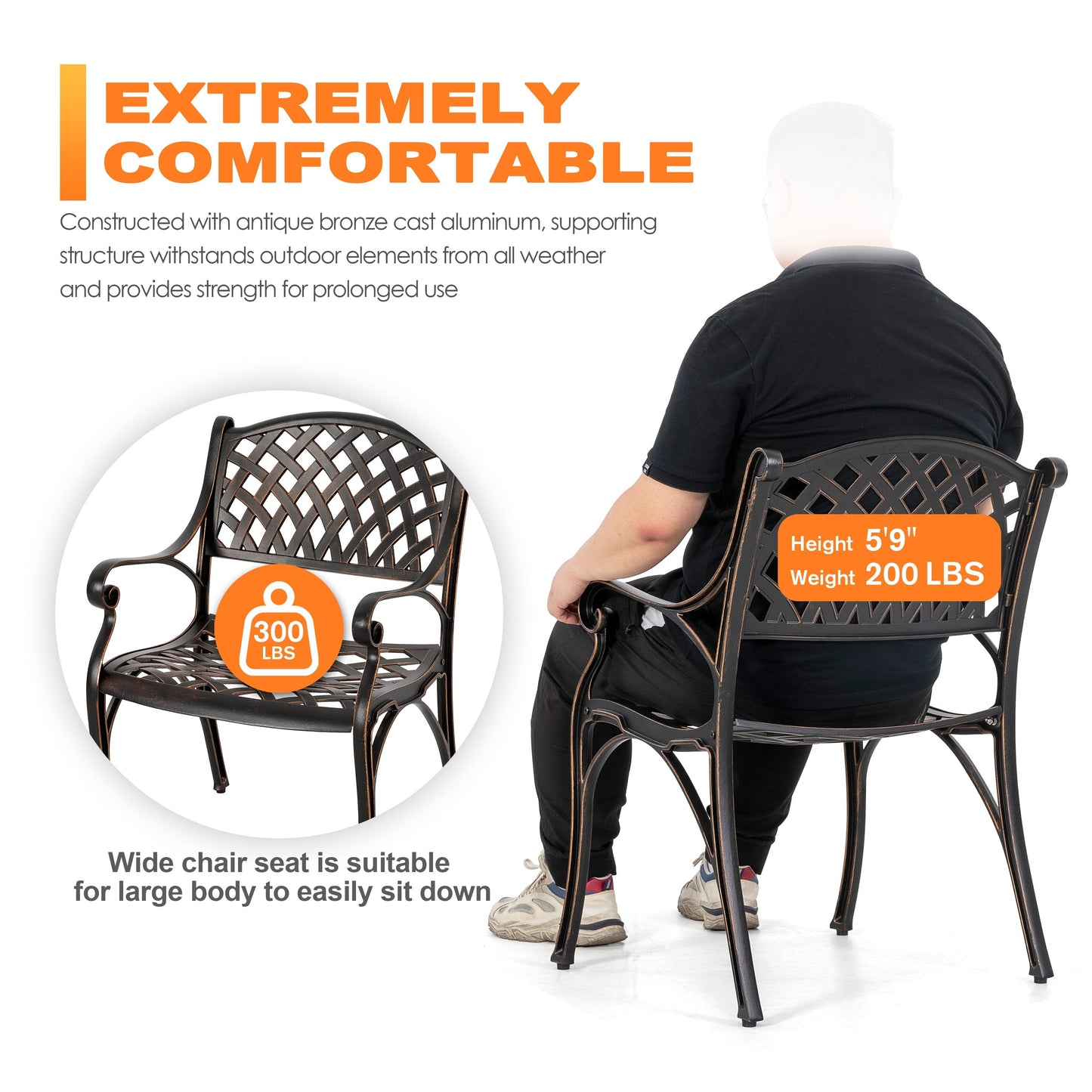Outdoor 2-Person Cast Aluminum Bistro Set with Umbrella Hole