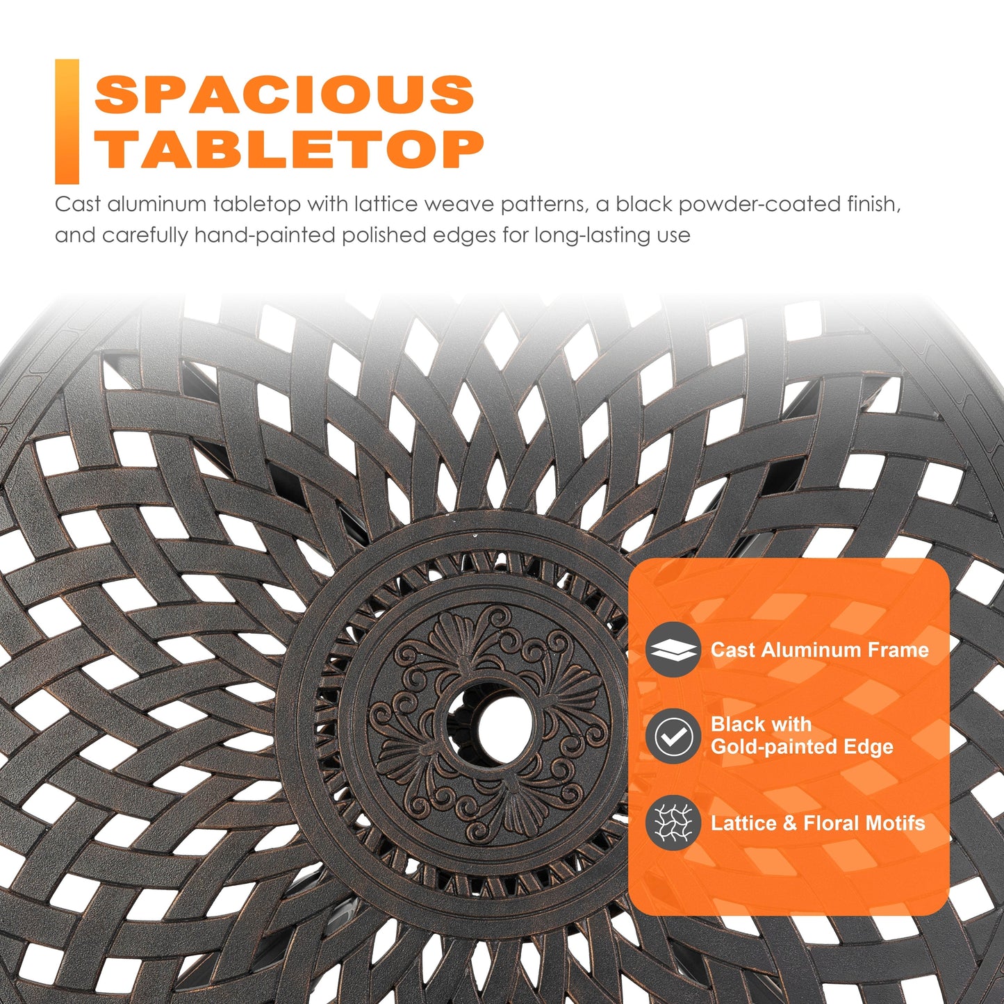 Outdoor 2-Person Cast Aluminum Bistro Set with Umbrella Hole
